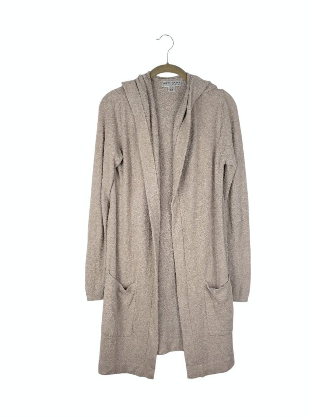 Barefoot Dreams CozyChic Lite Hooded Open Front Cardigan Beige Womens XS/S